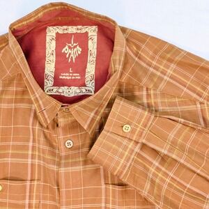 Prana McFly Plaid Mens Shirt Lg. Burnt Orange Retro Long Sleeve Cotton